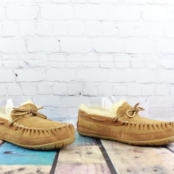 LL Bean Brown Wicked Good Shearling Lined Moccasin Slippers Size 10 M - Picture 3 of 9